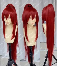 Yüksek Kaliteli Anime Fairy Tail Erza Scarlet 100 cm Uzun At Kuyruğu Cosplay Peruk E064