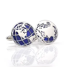 Luxury Silver Cufflinks Blue Earth French Shirt Cuff link For Men New Brand Wedding Cufflinks Gift For Fathers Day