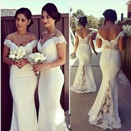 Elegant av axel spets sjöjungfru brudtärna klänningar för bröllop 2016 formella party klänningar billiga piga av ära klänningar skräddarsydda