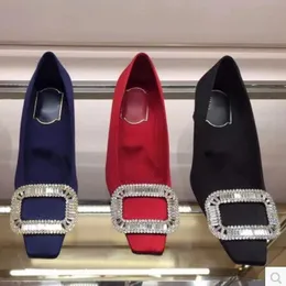 2017 Mode Kvinnor Diamantpumpar Rhinestone High Heels Party Shoes Sexy Pointed Toe High Heels Bröllop Skor Low Heel Ladies Shoes