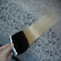 Ombre Brasilianskt hår 100g 40st rak # 1b / 613 Du kan rita färg Ombre Virgin Remy Skin Wefts Tape In Hair Extensions Human Hair
