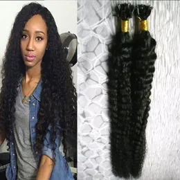 Peruvian virgin hair kinky curly Pre Bonded fusion human hair u tip 100g 1g/strand 100s keratin stick tip human hair extensions Jet Black