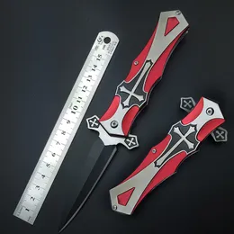 Red Cross Fold Noże Tactical Folding Nóż Szybki Otwarty 56HRC Polowanie Camping Survival Kieszonkowy Nóż Wojskowy Utility EDC Narzędzia 3D rzeźba sztuki