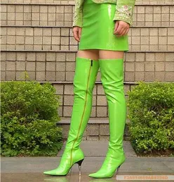 12cmの高さのセックスブーツ女性のブーツを尖っているトップススティレットヒールオーバーザニーブーツメタルヒールNo.1250L-1