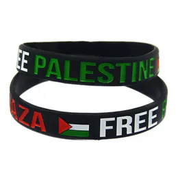 100st Save Gaza Gratis Palestina Silicone Gummi Armband Bläck Fylld Flagg Logo Svart och Transparent Färg