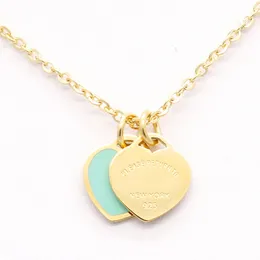 Hot Design New Brand Love for Stainless Steel Accessories Zircon Green Pink Heart Necklace for Women Jewelry Gift