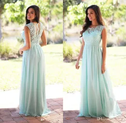 Mint Green Pink Long Bridesmaid Dresses A Line Country Turquoise Bridesmaid Dress Simple Evening Party Gowns Lace Chiffon Prom Dresses