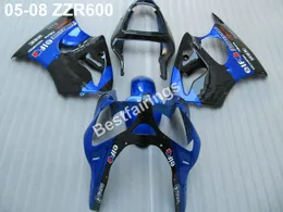 Motorcycle plastic fairings for Kawasaki Ninja ZZR600 05 06 07 08 blue black injection molded fairing kit ZZX600 2005-2008 ZV46