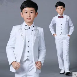 Erkek Düğün Takımları Yeni Boyut 2-10 Beyaz Erkek Takım Elbise Örgün Parti Beş Takım Papyon Pantolon Yelek Gömlek Çocuklar Stokta Ücretsiz Nakliye Suits