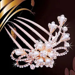 Bedövning brud pärlor kristall rhinestone hairpin flower diamante hår clip comb # r801.