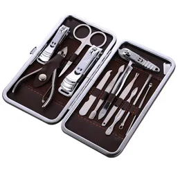 Partihandel-12st / set Rostfritt stål Nail Care Tools Pedicure Scissor Tweezer Knife Ear Pick Utility Nail Clipper Manicure Kit