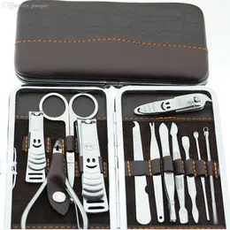 Högkvalitativ Nail Care Set Pedicure Scissor Tweezer Knife Ear Pick Utility Manicure Set Tool Stone Pattern Case + 1 Set 12PCS Nail Clipper Kit