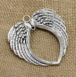 30 sztuk / partia Vintage Srebrny Angel Wings Charms Metal Big Wisiorek Do Tworzenia Biżuterii 65 * 69mm