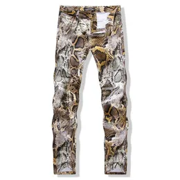 Wholesale-Fashion 2016 New Arrival Men Jeans Slim Painted Snakeskin Print 3D Trousers Skinny Denim Pants Masculina