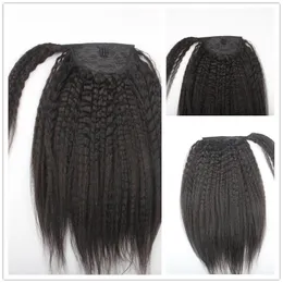 African american yaki KINKY straight ponytail clip in Human hair italian yaki coarse yaki Drawstring ponytails 140g 1b natural black