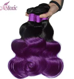 Two Tone # 1b / Purple Golvende Ombre Two Tone Braziliaanse Virgin Menselijk Haar Weave Extension Bundels