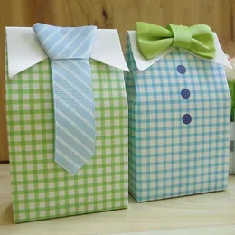 50PCS/LOT Cute Boy wedding Favor Box with bow tie baby shower baptism party candy box