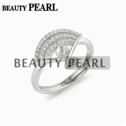 Fanshaped Ring Pearl Inställningar 925 Sterling Silver Cubic Zirconia Semi Montering DIY Smycken Making 5 stycken