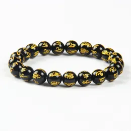 Free Shipping 10pcs/lot Exquisite Semi-precious Stone Natural Black Onyx Prayer Beads Carved Tibetan OM Bracelet