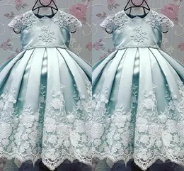 Christening Dresses Blue Cap Sleeves Lovely Ball Gown Birthdays Party Dress with Appliques Baby Infant Toddler Baptism