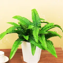 Silk Artificial Boston Fern Bush Bundle Dekorativa Blommor 14 Leaves Plant Arrangemang Hem Green Wall Decor