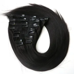 160g 22 "Clip in Hair Extensions Indian Remy Human Hair 10st Svart Färg