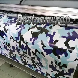 White Blue Snow Camo Vinyl Truck / Car Wrap Con bolle d'aria Free Pellicola adesiva per rivestimento avvolgente impermeabile dimensioni 1.52x10m / 20m / 30m