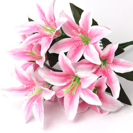 45cm Perfume Lily 10 heads Raw Silk Flower & Plastic cement Leaves Artificial Flowers For Wedding,Home,Party,Gift