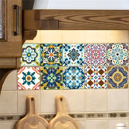 10 pçs / set 20 * 20 cm estilo Mediterrâneo Clássica flores padrão de cozinha casa de banho quarto telha decorativa adesivo mural decalques papel de parede