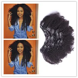 Large Stock Peruvian Human Hair Clip In Hair Extensions Afro Kinky Curly Clip Ins 120g/Lot Wholesale Curly Clip In Human Hair Extensions