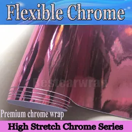 PINK Chrome Vinyl Wrap With Air bubble Free flexible stretchable Mirror Chrome For Car COVERING styling size:1.52x20m/Roll 5x66ft