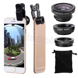 3 i 1 Universal Clip Camera Mobiltelefonlins Fiskögon + Makro + Bredvinkel för iPhone 7 Samsung Galaxy S8 HTC Huawei Alla telefoner Fisheye
