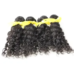 Deep Wave Remy Hair Bundles Våt och Vågigt Virgin Brasilianskt Hår Naturfärg 4 st Deep Wave Bundlar
