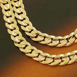 Tungt 24k Real Solid Gold GF Herrhalsband 24"/10mm Curb Chain 72g Gratis frakt