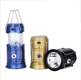 SH-5800T Portable LED-ficklampa Solar Camping Lantern 6LEDS Uppladdningsbart Nödlampa Tältljus Fällbar för utomhusbelysning