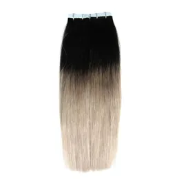 Ombre brasilianisches Haar-Tape-Extensions 40 Stück T1B/graue Haut Tressen Tape-in-Echthaar-Extensions 100g brasilianisches reines Haar