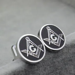 Mäns Silver Masonic Cuff Links Mens smycken Freemason Mason Symbol Shirt Manschett Manschettknappar med svart oljedropps grossistfabrik