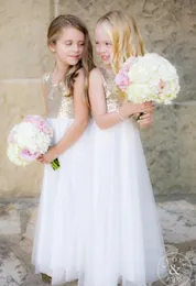 Gold Sequins Flower Girl Dresses 2019 with Detachable Handmade Flowers Bohemian Boho Beach Country Flower Girls Gowns Floor Length