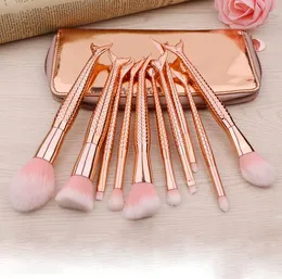 Hot 10pcs Makeup Brushes Set Mermaid Glitter Diamond Rosa Kosmetika Blandning Powder Eyeshadow Foundation Borstar Set