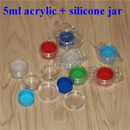 Nuovi contenitori rotondi in silicone da 5 ml con contenitore per scudo in acrilico trasparente antiaderente per cera d'olio dab barattoli chiazza di petrolio porta gel narghilè gratuito bong in vetro