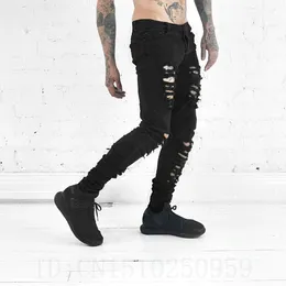 Cały nowy hip hop młodzieżowych trendów mody męskie ubrania 30-36 czarny stretch rockstar moto rock skinny, zmartwiony rozerwany J190M