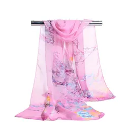 Factory Chef Woman Scarf Silk Märke Luxury Bird Print Flower Ladies Chiffon Scrawl Färgglada tryckta Wrap Scarf Beach Cover Sarog