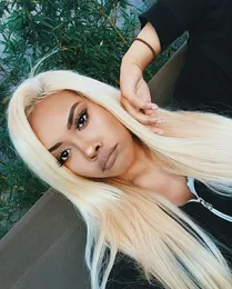 Gluless Lace Frontal Human Hair Wigs Blonde 613 Peruian Virgin for Black/白人女性