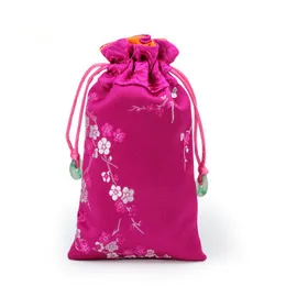 Lengthen Jade Cherry blossoms Gift Bag Silk brocade Fabric Packaging Drawstring Jewelry Necklace Storage Pouch Cell Phone Pocket Cover