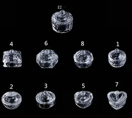 9 stilar Nail Art Crystal Glass Dappen Dish Bowl Cup med lock Vätska Glitter Pulver Kaviar Nail Styling Tools KD1