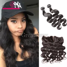 2pcs Mink Brazilian Body Wave with Frontals Natural Color Lace Frontal Closure 13x4 with Bundles Virgin Human Hair with Ear to Ear Frontal
