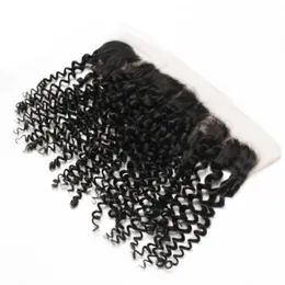 5 pçs / lote Remy Renda Frontal Fechamentos Brasileiro Cabelo Humano Virgem Nautral 130% Afro Curly Swiss Lace Frontals