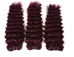 Qualidade superior preço de fábrica Borgonha extensões de cabelo onda profunda 100g 3 pçs/lote brasileiro peruano 99J cabelo humano tece cor vinho tinto