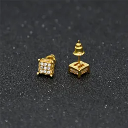 3D Square Earring Hip Hop Real 925 sterling silver jewelry Screw Back pave CZ for men&women