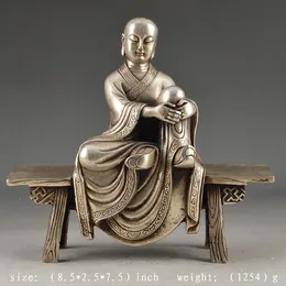 Chiński Srebrny Brązowy Stary Handwork Hammered Vivid Monk Statue Decor Kolekcjonowania